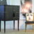Barschrank schwarz mit Lederbezug – Art déco, 1940er