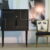 Barschrank schwarz mit Lederbezug – Art déco, 1940er