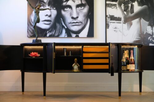 Sideboard mit Barfach schwarz – gustavianisch, 1960er