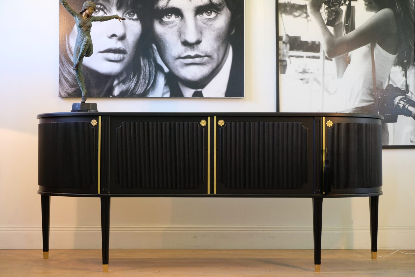 Sideboard mit Barfach schwarz – gustavianisch, 1960er