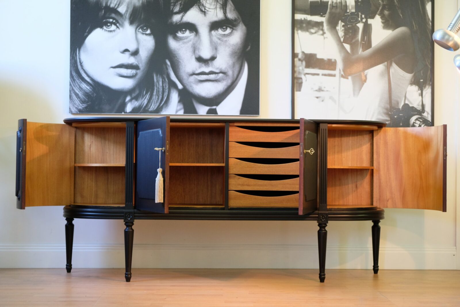 Sideboard schwarz – gustavianisch, 1960er