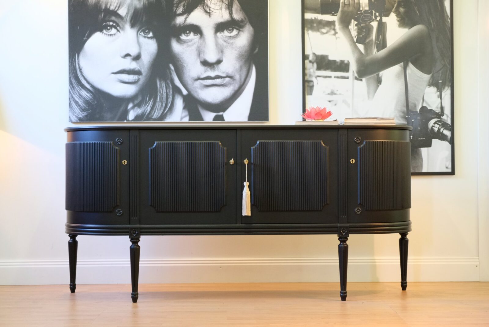 Sideboard schwarz – gustavianisch, 1960er