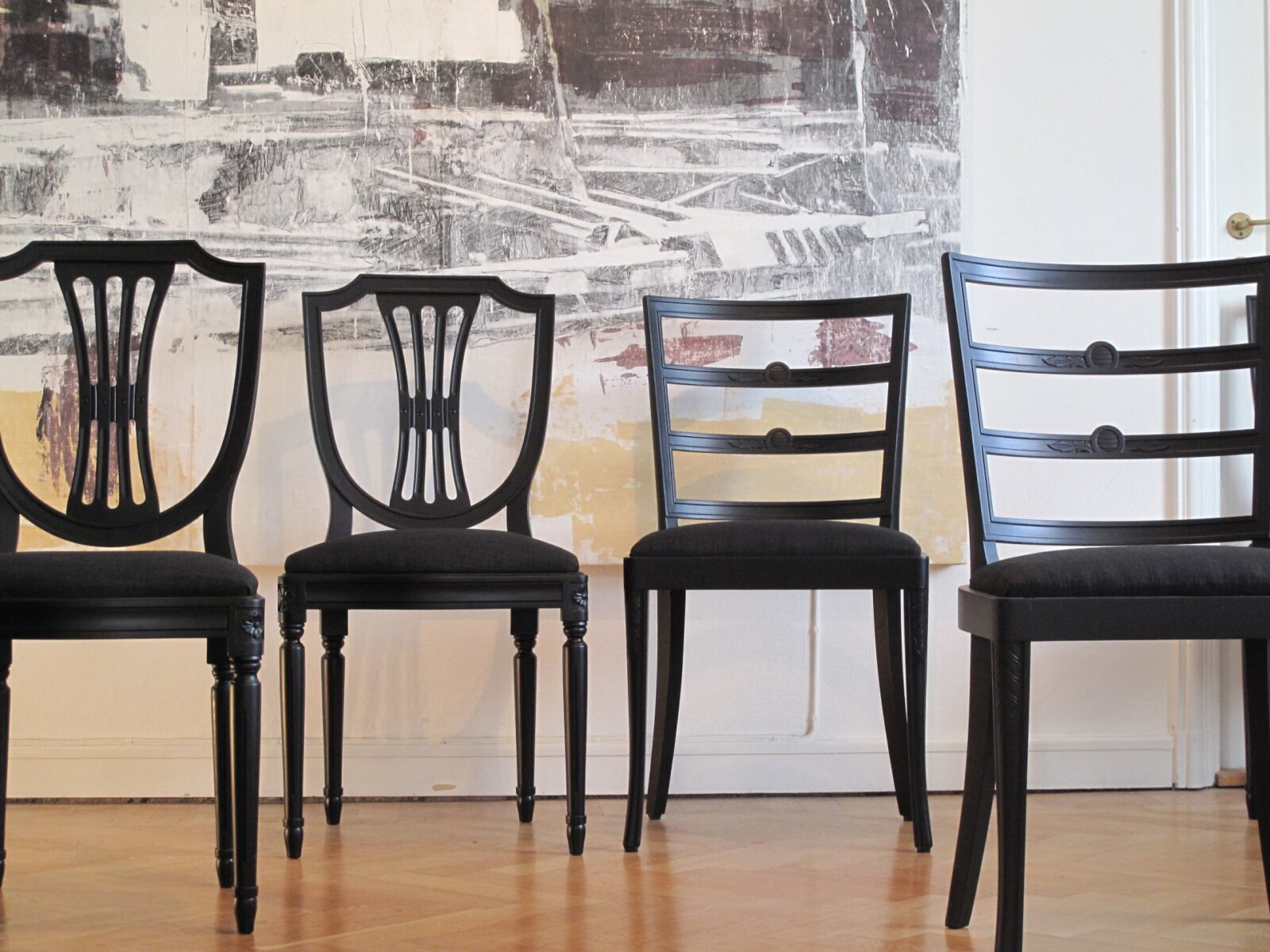Stühle schwarz, 8er-Set – gustavianisch und Art déco