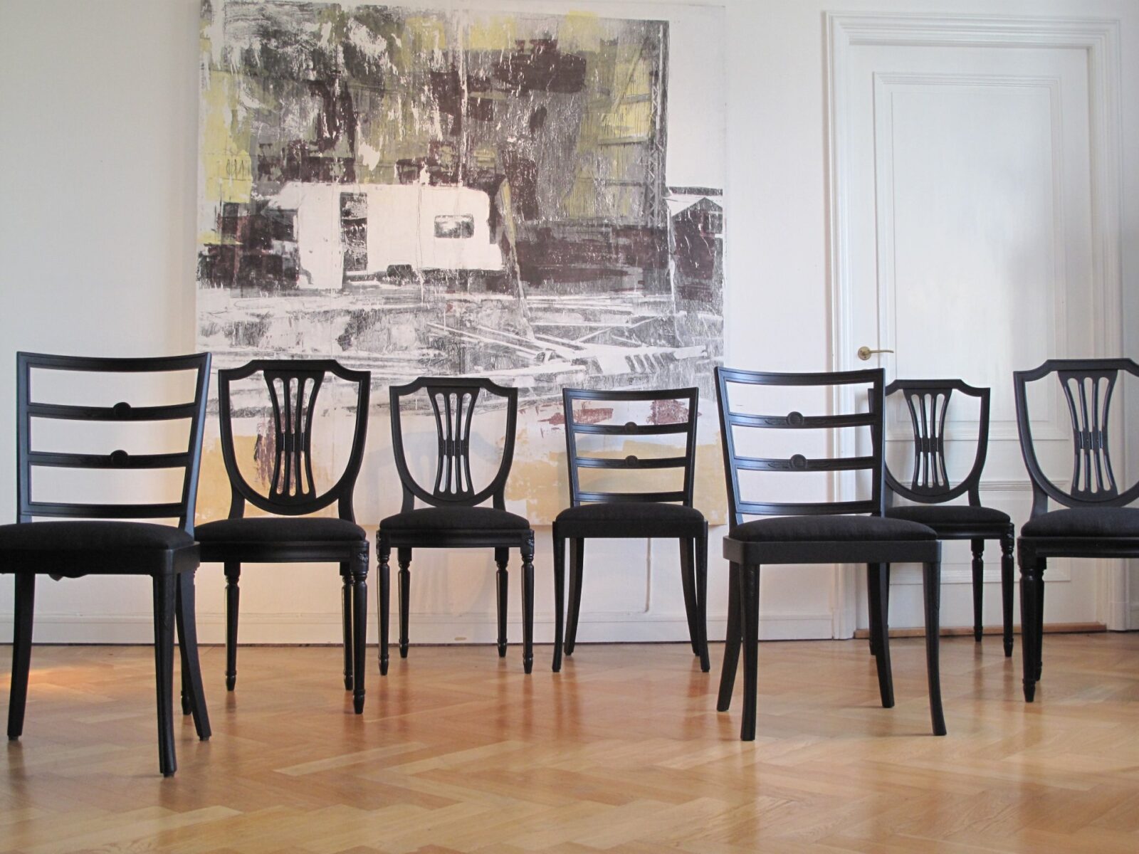 Stühle schwarz, 8er-Set – gustavianisch und Art déco