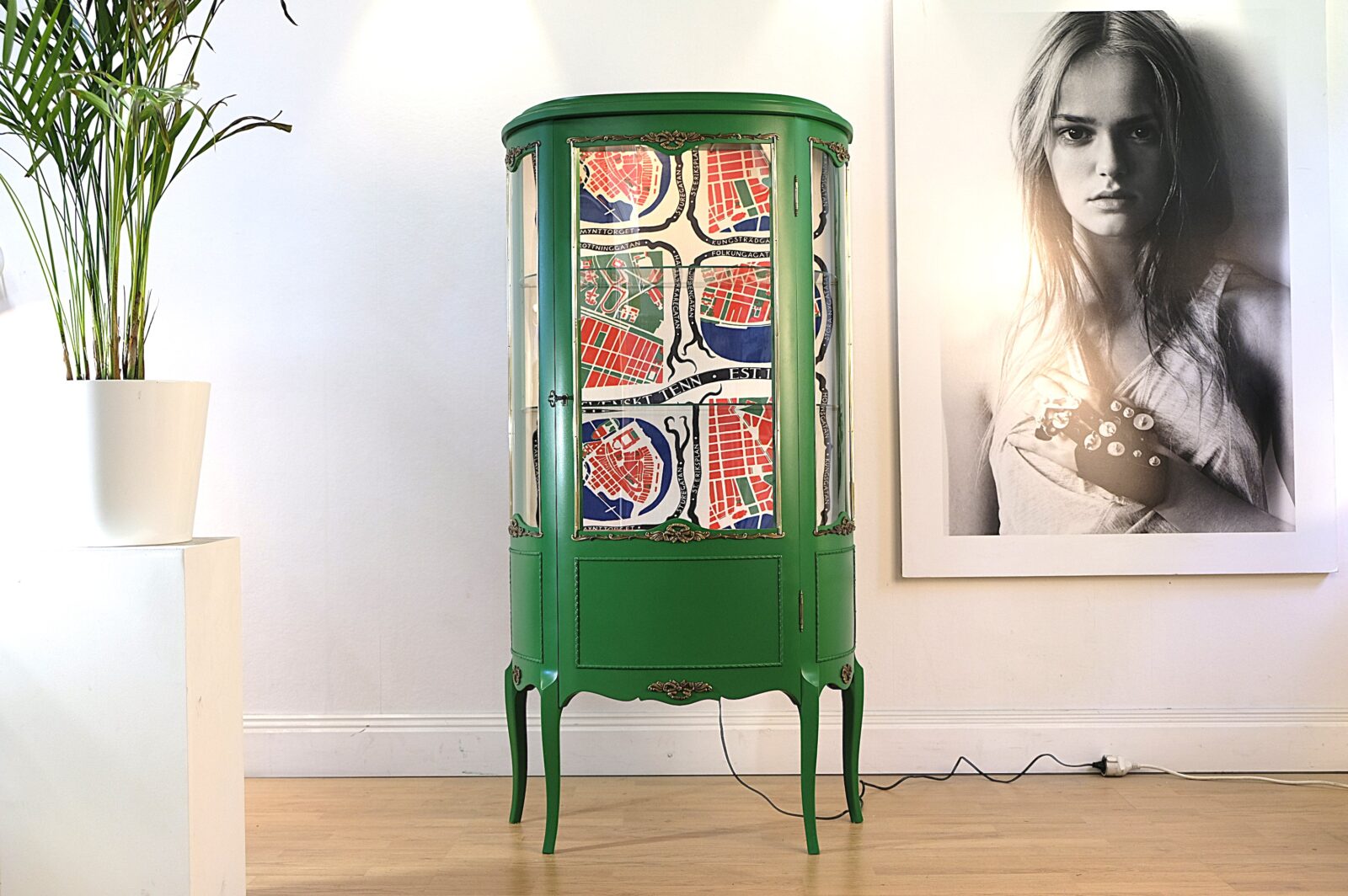 _DSF0700 Vitrine grün – gustavianisch, Josef-Frank-Motiv